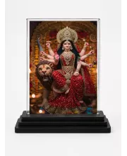 Durga Maa Acrylic Car Dashboard Showpiece | Double-Sided Durga Maa Photo Stand | 3 X 4 Inch Photo | Transparent Acrylic Frame With Black Base | Car Dashboard, Office & Table Decor (F70419)