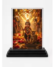 Lord Ayyappa Acrylic Car Dashboard Showpiece | Double-Sided Lord Ayyappa Photo Stand | 3 X 4 Inch Photo | Transparent Acrylic Frame With Black Base | Car Dashboard, Office & Table Decor (F70420)