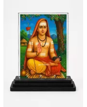 Acharya Kundakunda Acrylic Car Dashboard Showpiece | Double-Sided Acharya Kundakunda Photo Stand | 3 X 4 Inch Photo | Transparent Acrylic Frame With Black Base | Car Dashboard, Office & Table Decor (F70423)