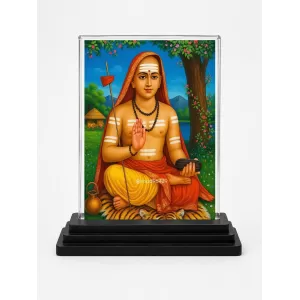 Acharya Kundakunda Acrylic Car Dashboard Showpiece | Double-Sided Acharya Kundakunda Photo Stand | 3 X 4 Inch Photo | Transparent Acrylic Frame With Black Base | Car Dashboard, Office & Table Decor (F70423)