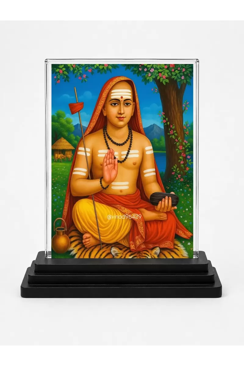 Acharya Kundakunda Acrylic Car Dashboard Showpiece | Double-Sided Acharya Kundakunda Photo Stand | 3 X 4 Inch Photo | Transparent Acrylic Frame With Black Base | Car Dashboard, Office & Table Decor (F70423)