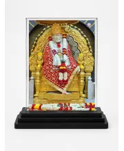 Sai Baba Of Shirdi Acrylic Car Dashboard Showpiece | Double-Sided Sai Baba Of Shirdi Photo Stand | 3 X 4 Inch Photo | Transparent Acrylic Frame With Black Base | Car Dashboard, Office & Table Decor (F70424)