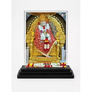 Sai Baba Of Shirdi Acrylic Car Dashboard Showpiece | Double-Sided Sai Baba Of Shirdi Photo Stand | 3 X 4 Inch Photo | Transparent Acrylic Frame With Black Base | Car Dashboard, Office & Table Decor (F70424)