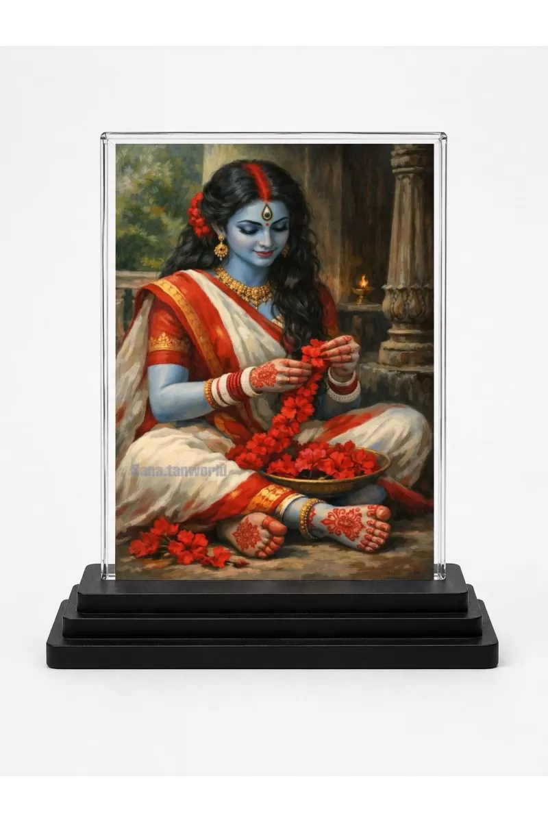 Hindu Deity Acrylic Car Dashboard Showpiece | Double-Sided Hindu Deity Photo Stand | 3 X 4 Inch Photo | Transparent Acrylic Frame With Black Base | Car Dashboard, Office & Table Decor (F70425)