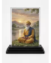 Guru Nanak Dev Ji Acrylic Car Dashboard Showpiece | Double-Sided Guru Nanak Dev Ji Photo Stand | 3 X 4 Inch Photo | Transparent Acrylic Frame With Black Base | Car Dashboard, Office & Table Decor (F70426)