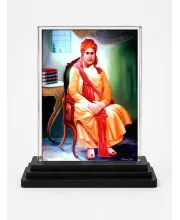 Saraswati Acrylic Car Dashboard Showpiece | Double-Sided Saraswati Photo Stand | 3 X 4 Inch Photo | Transparent Acrylic Frame With Black Base | Car Dashboard, Office & Table Decor (F70429)