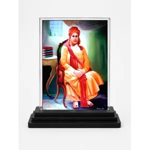 Saraswati Acrylic Car Dashboard Showpiece | Double-Sided Saraswati Photo Stand | 3 X 4 Inch Photo | Transparent Acrylic Frame With Black Base | Car Dashboard, Office & Table Decor (F70429)