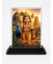 Hindu Deity Acrylic Car Dashboard Showpiece | Double-Sided Hindu Deity Photo Stand | 3 X 4 Inch Photo | Transparent Acrylic Frame With Black Base | Car Dashboard, Office & Table Decor (F70430)