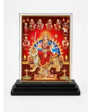 Durga Maa Acrylic Car Dashboard Showpiece | Double-Sided Durga Maa Photo Stand | 3 X 4 Inch Photo | Transparent Acrylic Frame With Black Base | Car Dashboard, Office & Table Decor (F70431)