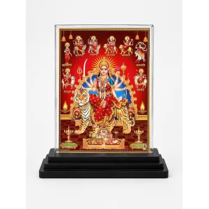 Durga Maa Acrylic Car Dashboard Showpiece | Double-Sided Durga Maa Photo Stand | 3 X 4 Inch Photo | Transparent Acrylic Frame With Black Base | Car Dashboard, Office & Table Decor (F70431)