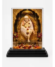 Sai Baba Acrylic Car Dashboard Showpiece | Double-Sided Sai Baba Photo Stand | 3 X 4 Inch Photo | Transparent Acrylic Frame With Black Base | Car Dashboard, Office & Table Decor (F70434)