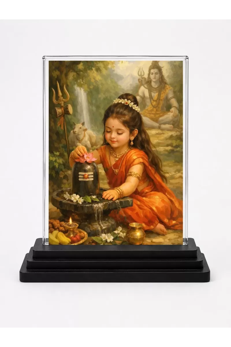 Lord Shiva Acrylic Car Dashboard Showpiece | Double-Sided Lord Shiva Photo Stand | 3 X 4 Inch Photo | Transparent Acrylic Frame With Black Base | Car Dashboard, Office & Table Decor (F70435)