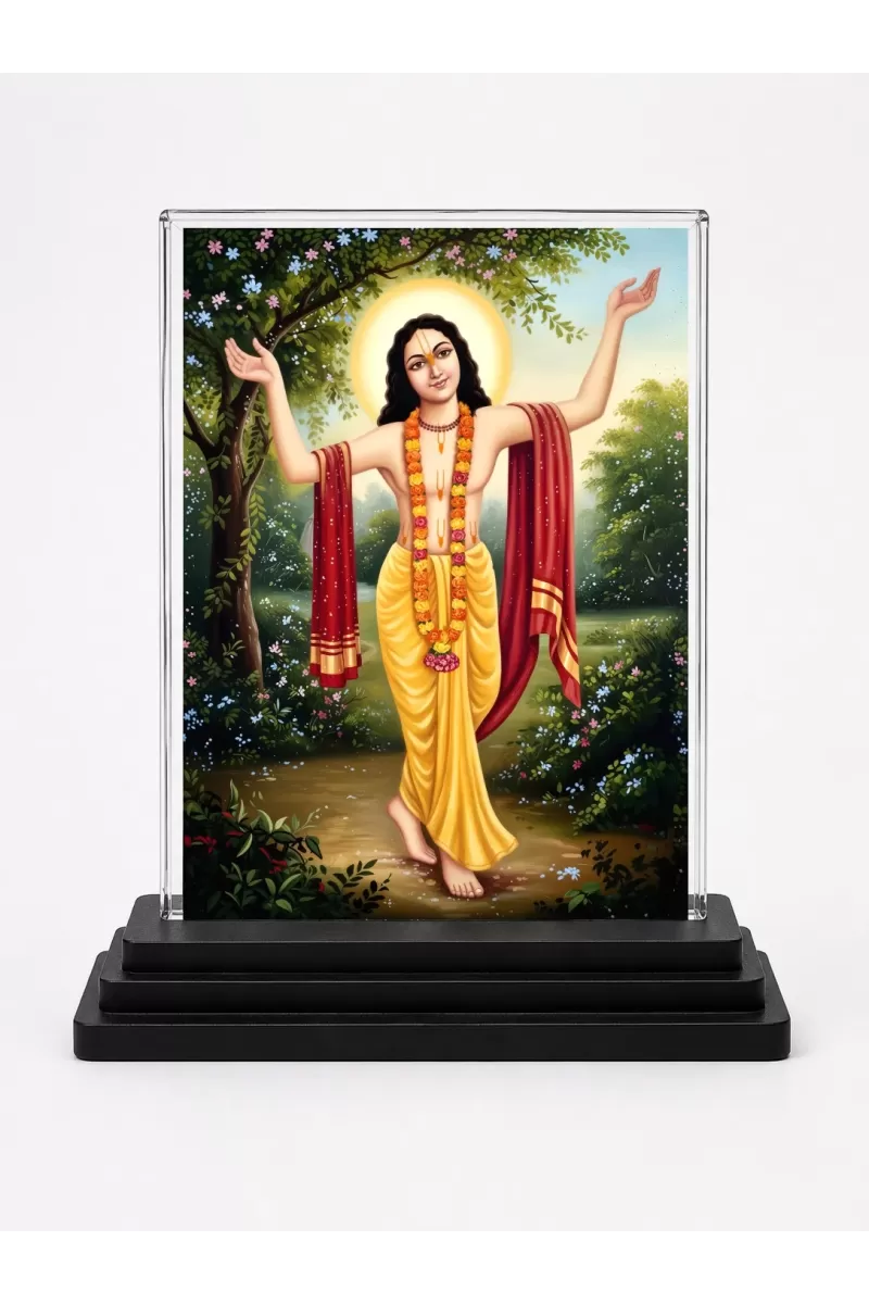 Krishna Acrylic Car Dashboard Showpiece | Double-Sided Krishna Photo Stand | 3 X 4 Inch Photo | Transparent Acrylic Frame With Black Base | Car Dashboard, Office & Table Decor (F70436)