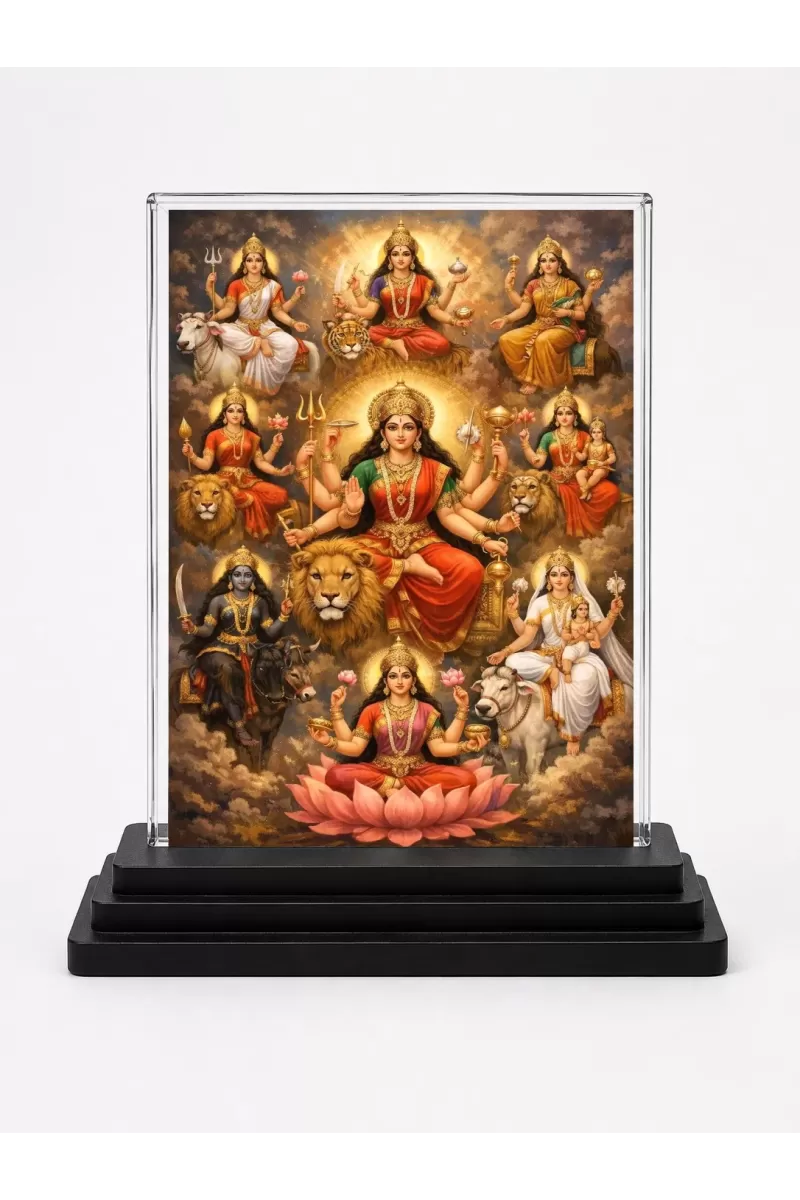 Hindu Deity Acrylic Car Dashboard Showpiece | Double-Sided Hindu Deity Photo Stand | 3 X 4 Inch Photo | Transparent Acrylic Frame With Black Base | Car Dashboard, Office & Table Decor (F70437)