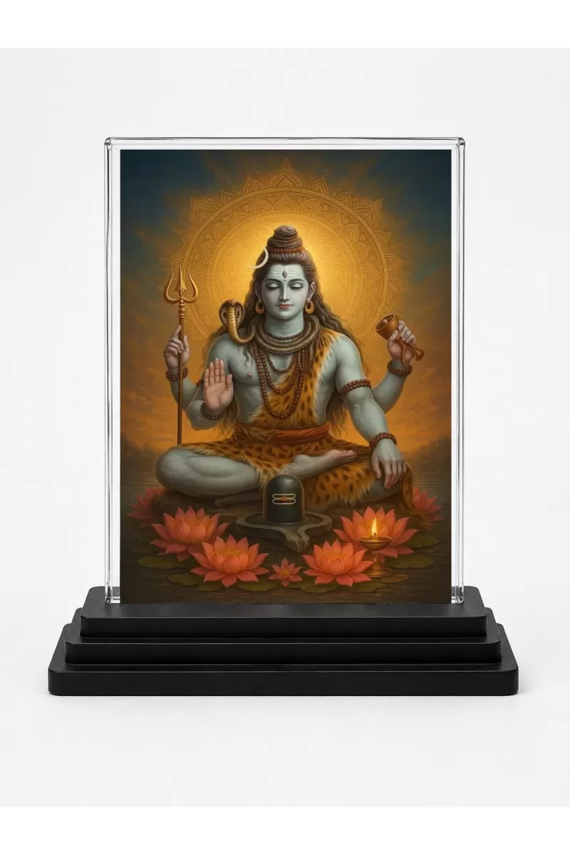Hindu Deity Acrylic Car Dashboard Showpiece | Double-Sided Hindu Deity Photo Stand | 3 X 4 Inch Photo | Transparent Acrylic Frame With Black Base | Car Dashboard, Office & Table Decor (F70438)