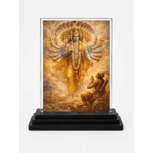 Hindu Deity Acrylic Car Dashboard Showpiece | Double-Sided Hindu Deity Photo Stand | 3 X 4 Inch Photo | Transparent Acrylic Frame With Black Base | Car Dashboard, Office & Table Decor (F70440)