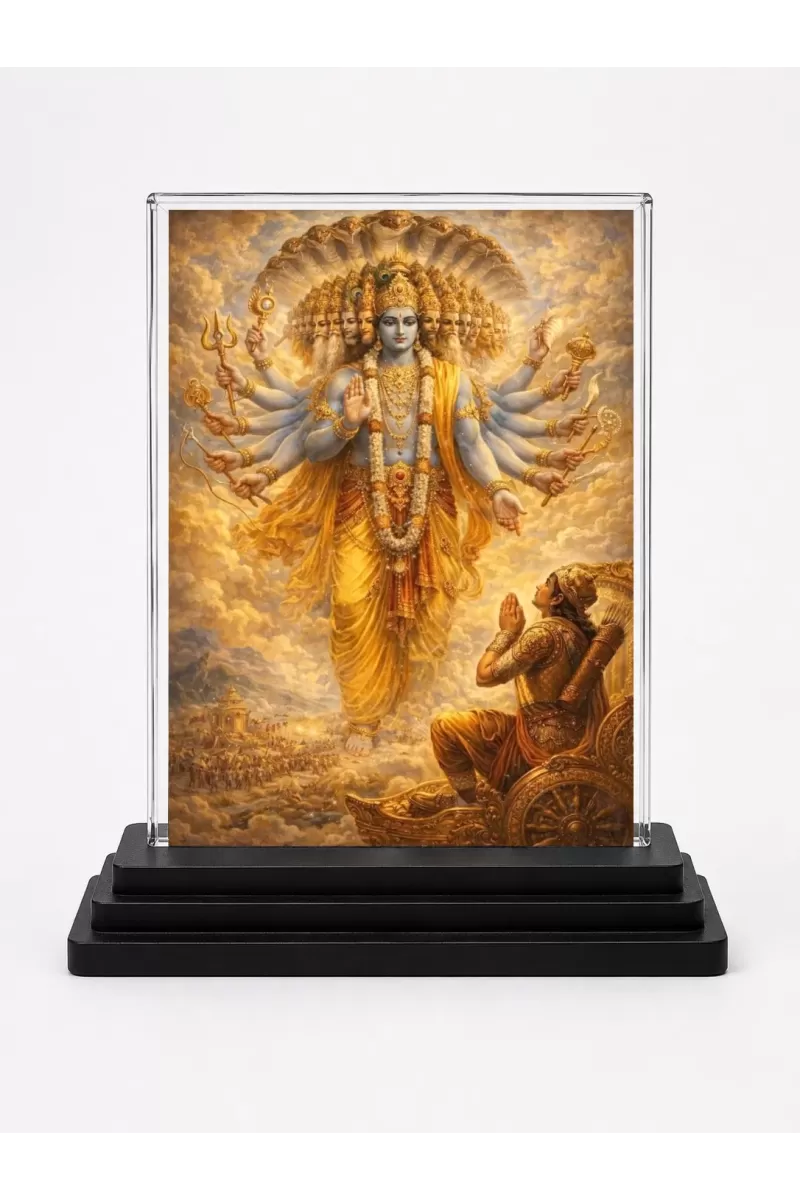 Hindu Deity Acrylic Car Dashboard Showpiece | Double-Sided Hindu Deity Photo Stand | 3 X 4 Inch Photo | Transparent Acrylic Frame With Black Base | Car Dashboard, Office & Table Decor (F70440)