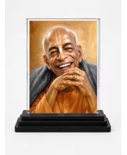 A.C. Bhaktivedanta Swami Prabhupada Acrylic Car Dashboard Showpiece | Double-Sided A.C. Bhaktivedanta Swami Prabhupada Photo Stand | 3 X 4 Inch Photo | Transparent Acrylic Frame With Black Base | Car Dashboard, Office & Table Decor (F70444)