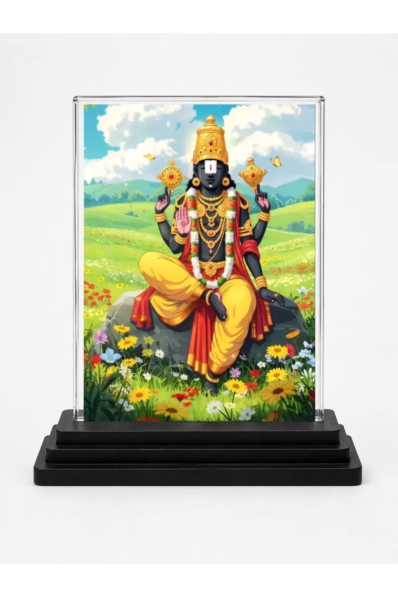 A.C. Bhaktivedanta Swami Prabhupada Acrylic Car Dashboard Showpiece | Double-Sided A.C. Bhaktivedanta Swami Prabhupada Photo Stand | 3 X 4 Inch Photo | Transparent Acrylic Frame With Black Base | Car Dashboard, Office & Table Decor (F70445)