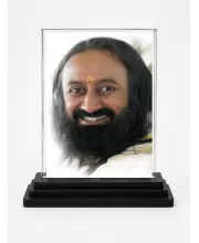 Sri Sri Ravi Shankar Acrylic Car Dashboard Showpiece | Double-Sided Sri Sri Ravi Shankar Photo Stand | 3 X 4 Inch Photo | Transparent Acrylic Frame With Black Base | Car Dashboard, Office & Table Decor (F70446)