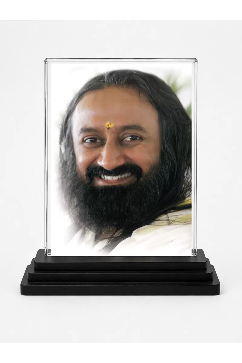 Sri Sri Ravi Shankar Acrylic Car Dashboard Showpiece | Double-Sided Sri Sri Ravi Shankar Photo Stand | 3 X 4 Inch Photo | Transparent Acrylic Frame With Black Base | Car Dashboard, Office & Table Decor (F70446)