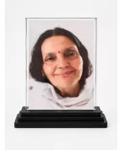 Maa Anandamoyee Acrylic Car Dashboard Showpiece | Double-Sided Maa Anandamoyee Photo Stand | 3 X 4 Inch Photo | Transparent Acrylic Frame With Black Base | Car Dashboard, Office & Table Decor (F70447)