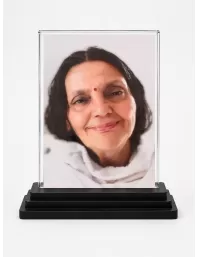 Maa Anandamoyee Acrylic Car Dashboard Showpiece | Double-Sided Maa Anandamoyee Photo Stand | 3 X 4 Inch Photo | Transparent Acrylic Frame With Black Base | Car Dashboard, Office & Table Decor (F70447)