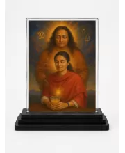 Yogadananda Acrylic Car Dashboard Showpiece | Double-Sided Yogadananda Photo Stand | 3 X 4 Inch Photo | Transparent Acrylic Frame With Black Base | Car Dashboard, Office & Table Decor (F70449)
