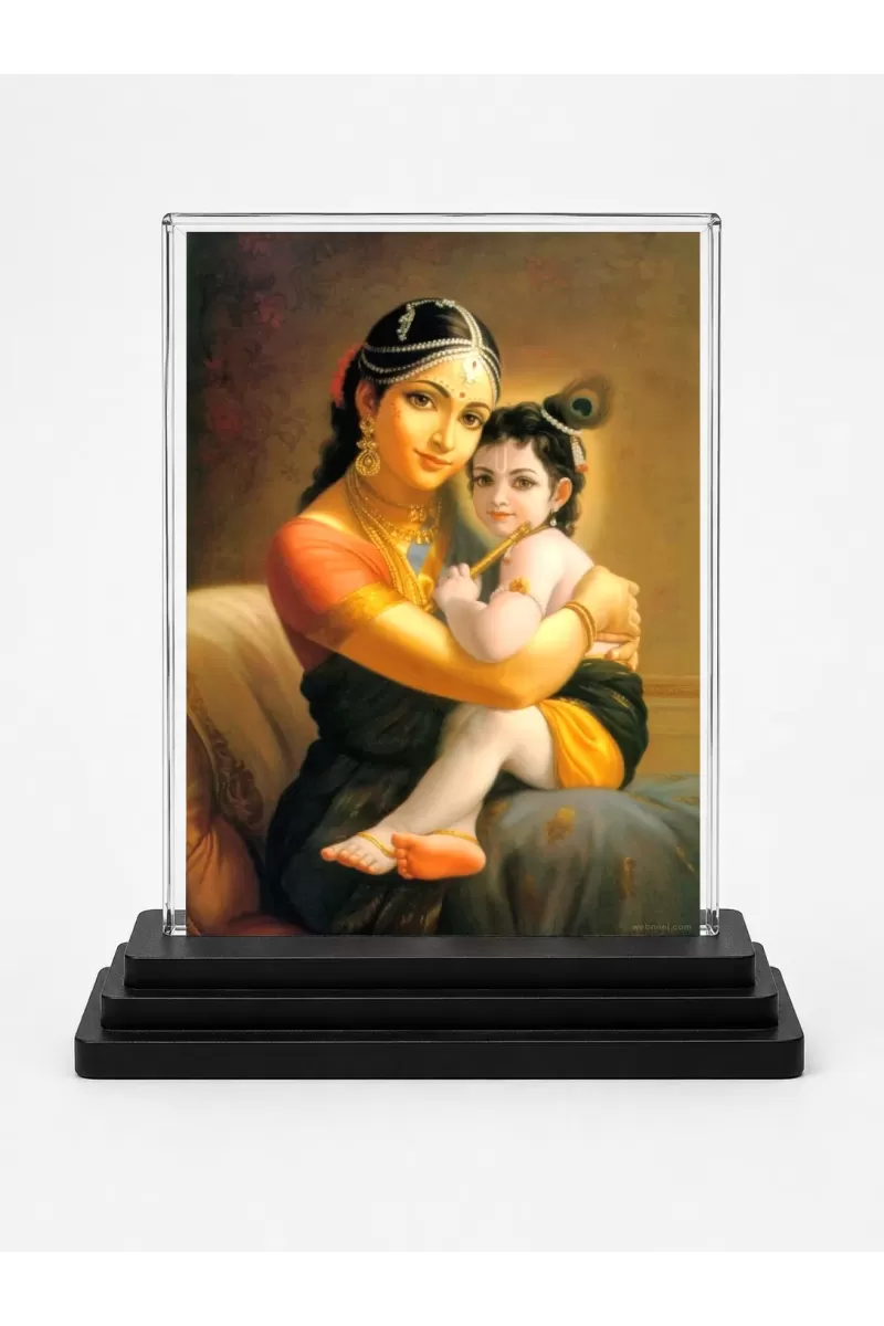 Bal Krishna Acrylic Car Dashboard Showpiece | Double-Sided Bal Krishna Photo Stand | 3 X 4 Inch Photo | Transparent Acrylic Frame With Black Base | Car Dashboard, Office & Table Decor (F70450)