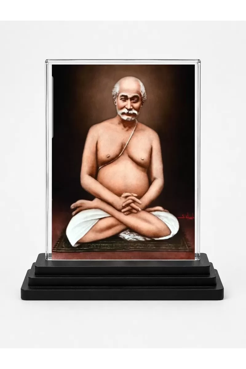 Narasimha Acrylic Car Dashboard Showpiece | Double-Sided Narasimha Photo Stand | 3 X 4 Inch Photo | Transparent Acrylic Frame With Black Base | Car Dashboard, Office & Table Decor (F70451)