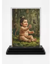 Hindu Deity Acrylic Car Dashboard Showpiece | Double-Sided Hindu Deity Photo Stand | 3 X 4 Inch Photo | Transparent Acrylic Frame With Black Base | Car Dashboard, Office & Table Decor (F70452)