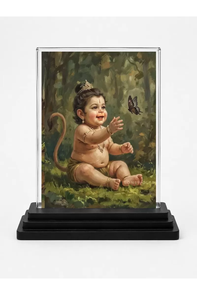 Hindu Deity Acrylic Car Dashboard Showpiece | Double-Sided Hindu Deity Photo Stand | 3 X 4 Inch Photo | Transparent Acrylic Frame With Black Base | Car Dashboard, Office & Table Decor (F70452)