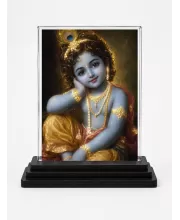 Hindu Deity Acrylic Car Dashboard Showpiece | Double-Sided Hindu Deity Photo Stand | 3 X 4 Inch Photo | Transparent Acrylic Frame With Black Base | Car Dashboard, Office & Table Decor (F70453)