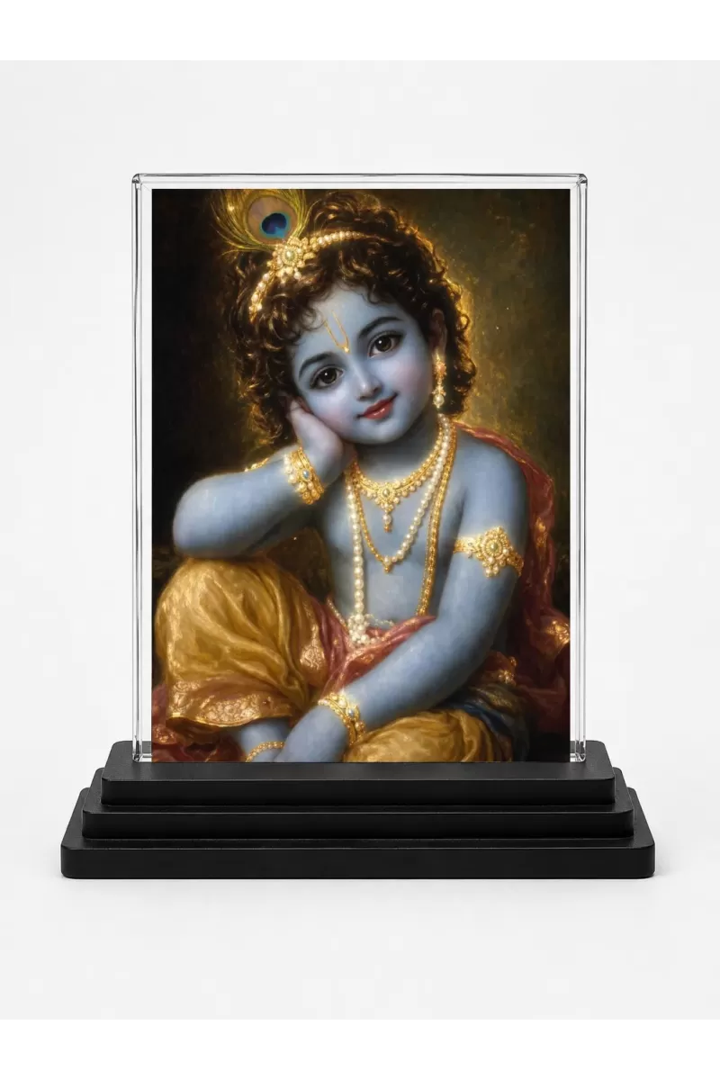 Hindu Deity Acrylic Car Dashboard Showpiece | Double-Sided Hindu Deity Photo Stand | 3 X 4 Inch Photo | Transparent Acrylic Frame With Black Base | Car Dashboard, Office & Table Decor (F70453)