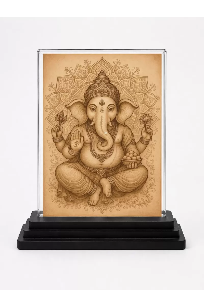 Hindu Deity Acrylic Car Dashboard Showpiece | Double-Sided Hindu Deity Photo Stand | 3 X 4 Inch Photo | Transparent Acrylic Frame With Black Base | Car Dashboard, Office & Table Decor (F70454)