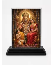 Narasimha Acrylic Car Dashboard Showpiece | Double-Sided Narasimha Photo Stand | 3 X 4 Inch Photo | Transparent Acrylic Frame With Black Base | Car Dashboard, Office & Table Decor (F70455)