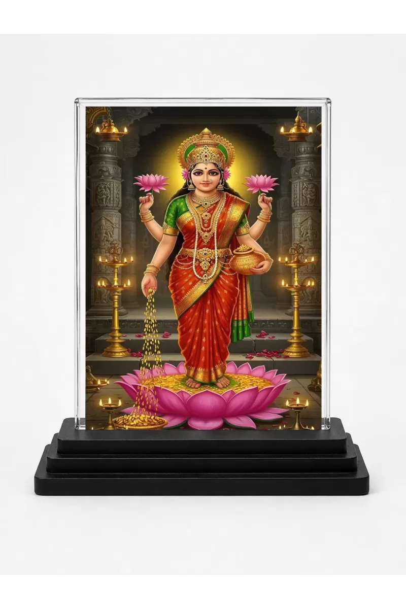 Hindu Deity Acrylic Car Dashboard Showpiece | Double-Sided Hindu Deity Photo Stand | 3 X 4 Inch Photo | Transparent Acrylic Frame With Black Base | Car Dashboard, Office & Table Decor (F70457)