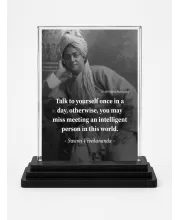 Swami Vibekananda Quote Acrylic Car Dashboard Showpiece | Double-Sided Swami Vibekananda Quote Photo Stand | 3 X 4 Inch Photo | Transparent Acrylic Frame With Black Base | Car Dashboard, Office & Table Decor (F70458)