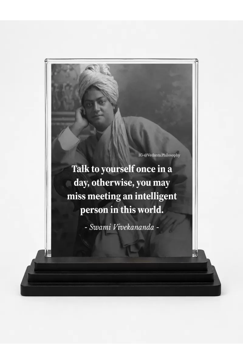 Swami Vibekananda Quote Acrylic Car Dashboard Showpiece | Double-Sided Swami Vibekananda Quote Photo Stand | 3 X 4 Inch Photo | Transparent Acrylic Frame With Black Base | Car Dashboard, Office & Table Decor (F70458)