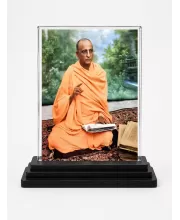 A.C. Bhaktivedanta Swami Prabhupada Acrylic Car Dashboard Showpiece | Double-Sided A.C. Bhaktivedanta Swami Prabhupada Photo Stand | 3 X 4 Inch Photo | Transparent Acrylic Frame With Black Base | Car Dashboard, Office & Table Decor (F70459)