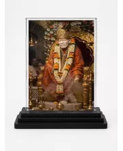 Sai Baba Acrylic Car Dashboard Showpiece | Double-Sided Sai Baba Photo Stand | 3 X 4 Inch Photo | Transparent Acrylic Frame With Black Base | Car Dashboard, Office & Table Decor (F70460)