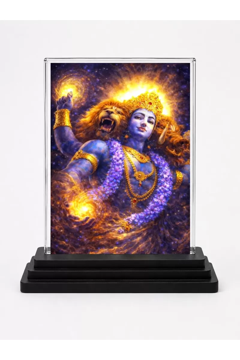 Hindu God Acrylic Car Dashboard Showpiece | Double-Sided Hindu God Photo Stand | 3 X 4 Inch Photo | Transparent Acrylic Frame With Black Base | Car Dashboard, Office & Table Decor (F70461)