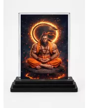 Hanuman Acrylic Car Dashboard Showpiece | Double-Sided Hanuman Photo Stand | 3 X 4 Inch Photo | Transparent Acrylic Frame With Black Base | Car Dashboard, Office & Table Decor (F70463)