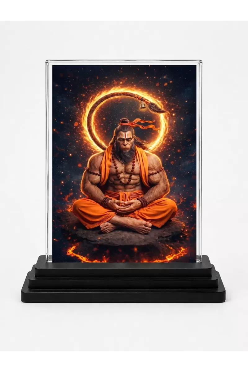 Hanuman Acrylic Car Dashboard Showpiece | Double-Sided Hanuman Photo Stand | 3 X 4 Inch Photo | Transparent Acrylic Frame With Black Base | Car Dashboard, Office & Table Decor (F70463)