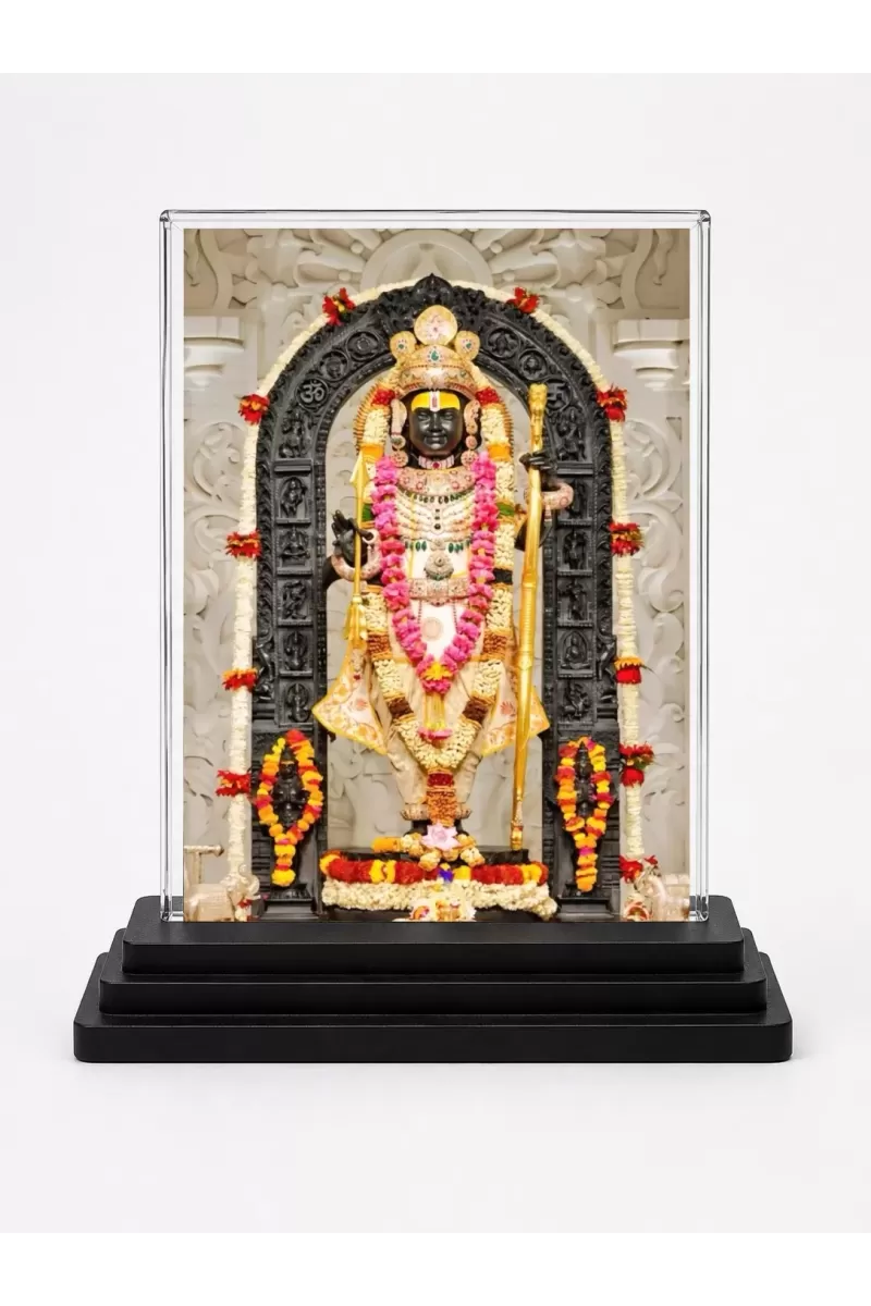 Ram Lalla Acrylic Car Dashboard Showpiece | Double-Sided Ram Lalla Photo Stand | 3 X 4 Inch Photo | Transparent Acrylic Frame With Black Base | Car Dashboard, Office & Table Decor (F70464)