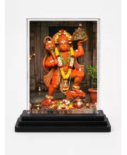 Hanuman Acrylic Car Dashboard Showpiece | Double-Sided Hanuman Photo Stand | 3 X 4 Inch Photo | Transparent Acrylic Frame With Black Base | Car Dashboard, Office & Table Decor (F70465)