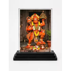Hanuman Acrylic Car Dashboard Showpiece | Double-Sided Hanuman Photo Stand | 3 X 4 Inch Photo | Transparent Acrylic Frame With Black Base | Car Dashboard, Office & Table Decor (F70465)