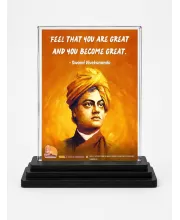 Swami Vibekananda Quote Acrylic Car Dashboard Showpiece | Double-Sided Swami Vibekananda Quote Photo Stand | 3 X 4 Inch Photo | Transparent Acrylic Frame With Black Base | Car Dashboard, Office & Table Decor (F70467)