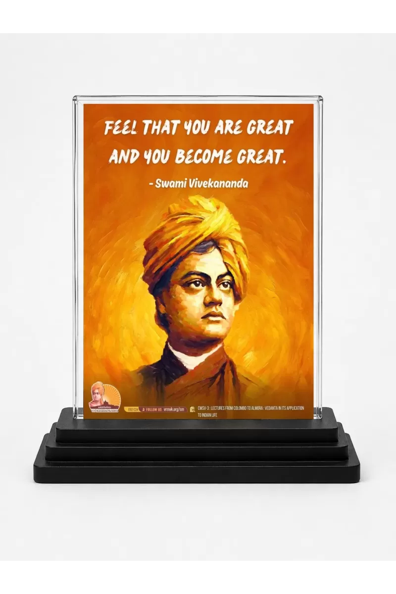 Swami Vibekananda Quote Acrylic Car Dashboard Showpiece | Double-Sided Swami Vibekananda Quote Photo Stand | 3 X 4 Inch Photo | Transparent Acrylic Frame With Black Base | Car Dashboard, Office & Table Decor (F70467)