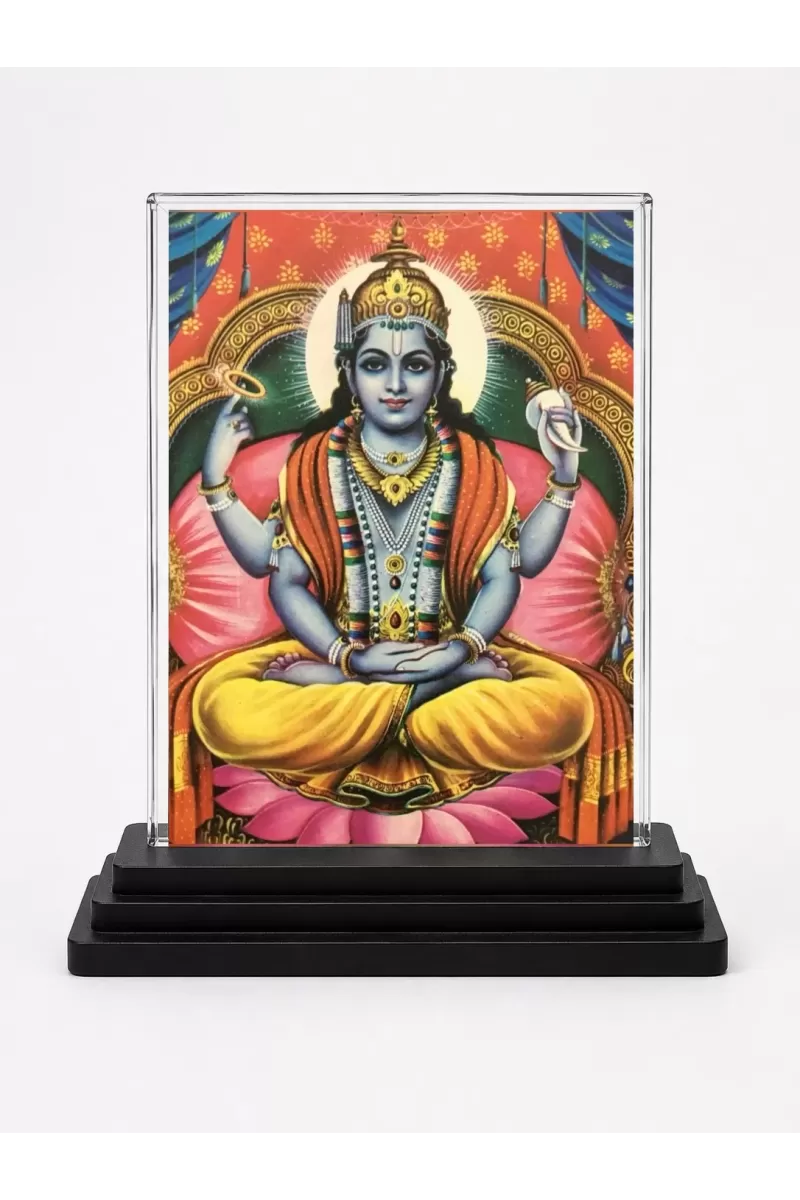 Hindu God Acrylic Car Dashboard Showpiece | Double-Sided Hindu God Photo Stand | 3 X 4 Inch Photo | Transparent Acrylic Frame With Black Base | Car Dashboard, Office & Table Decor (F70468)